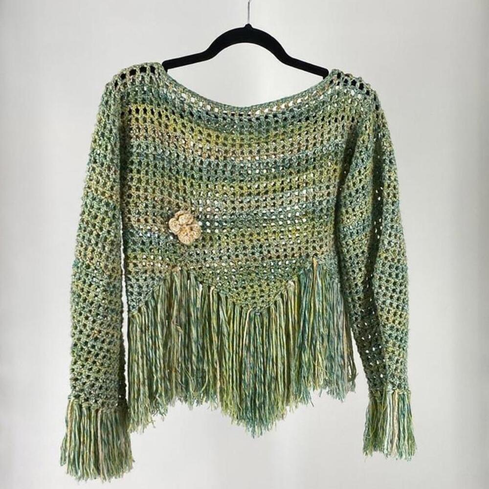 Boho Chic Green Fringe Sweater - Picture 3 of 4